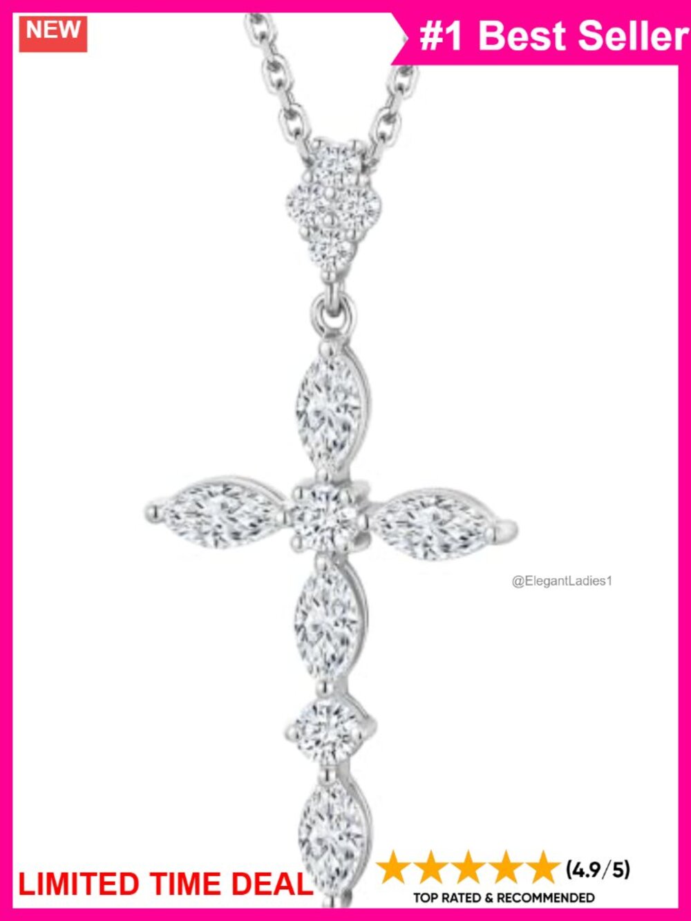 925 Sterling Silver 5A Cubic Zirconia Cross Pendant Necklace Women Gift